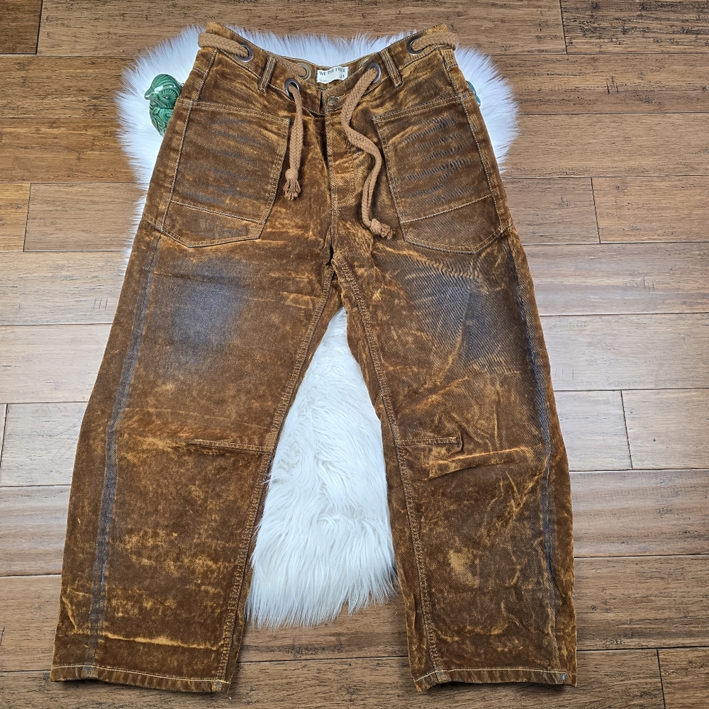 Free People We The Free Flocked Moxie Barrel Jeans Rust Size 29 - Picture 7 of 16